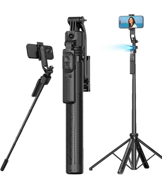 Fitgear FG-C90 AI Smart Tracking Gimbal Selfie Stick Tripod | 165cm Extendable | 360° Auto Face Tracking | Bluetooth Remote | Quad-Leg Stand
