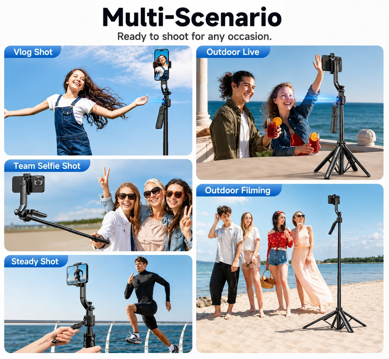 Fitgear FG-C90 AI Smart Tracking Gimbal Selfie Stick Tripod | 165cm Extendable | 360° Auto Face Tracking | Bluetooth Remote | Quad-Leg Stand