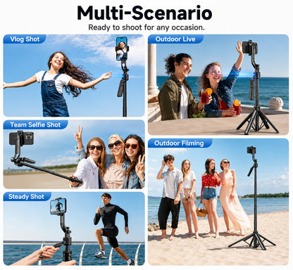 Fitgear FG-C90 AI Smart Tracking Gimbal Selfie Stick Tripod | 165cm Extendable | 360° Auto Face Tracking | Bluetooth Remote | Quad-Leg Stand